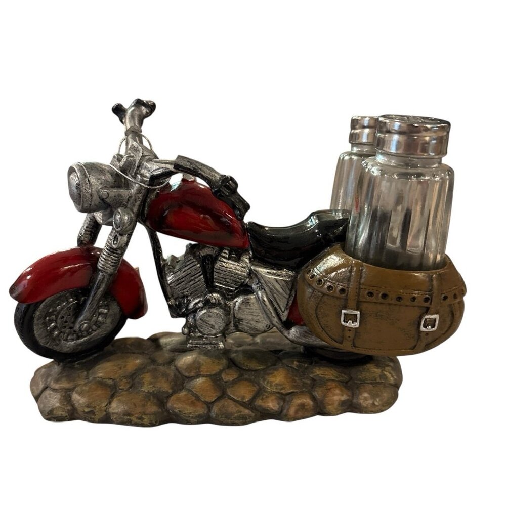 DWK Corp Retro Style Red Motorcycle Salt & Pepper Shaker Holder